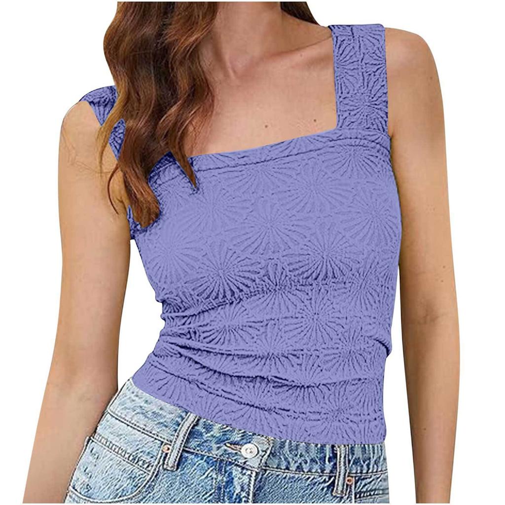 A New High-elastic Tight-fitting Jacquard Square-neck Sleeveless Vest Top for Women