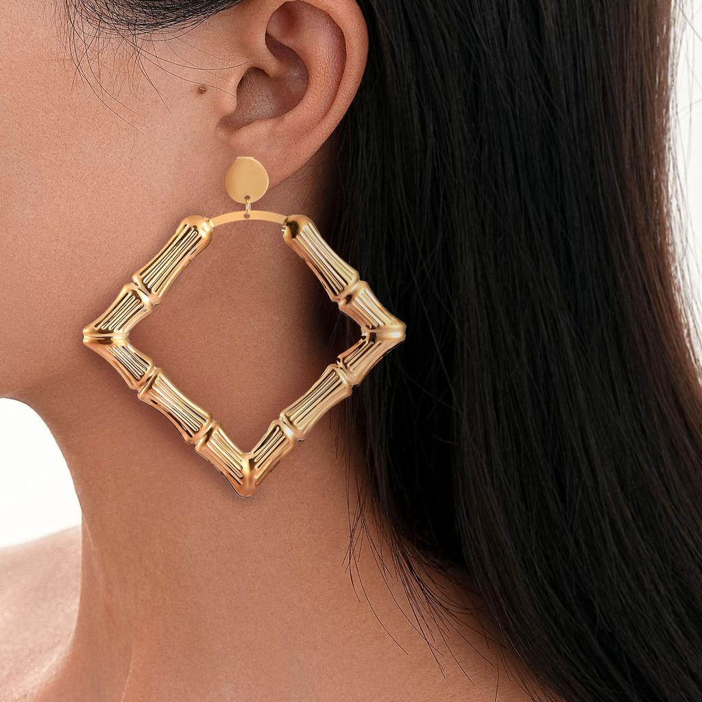 Earrings, Personalized Exaggerated Earrings, Letter Bamboo Earrings, Gold Round Earrings.