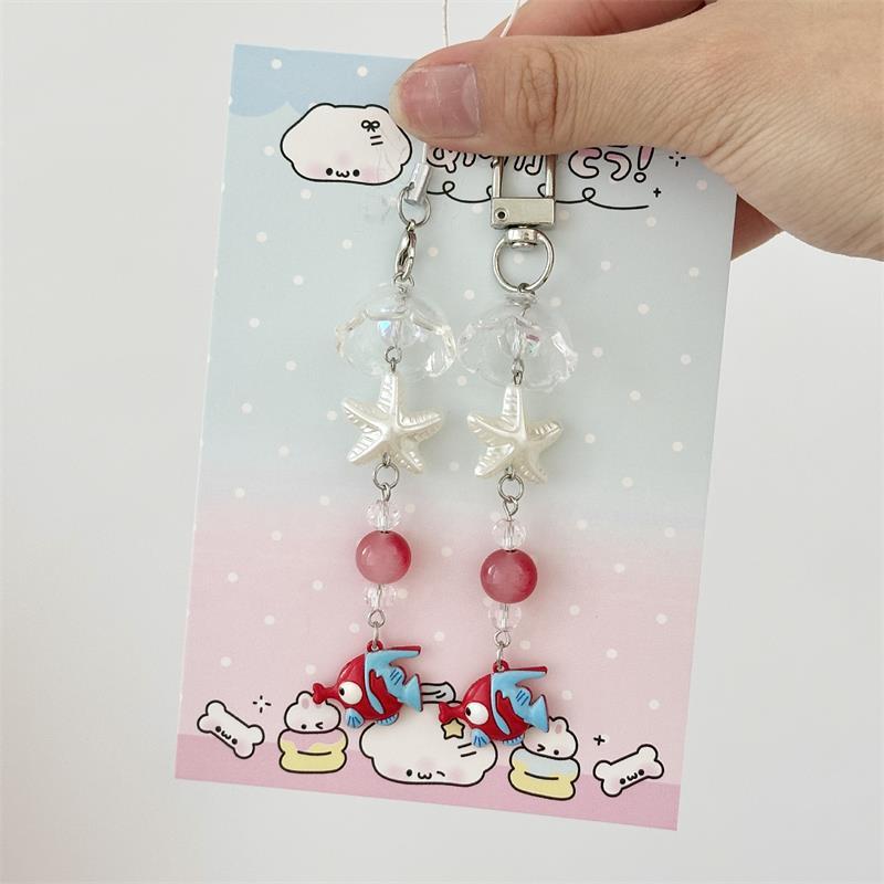 Cute Clownfish Starfish Wind Chimes Phone Lanyard Strap Keyring Pendant Anti Lost Phone Chain Bag Ornament Cell Phone Charm Gift