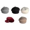 Women Beret Hat Solid Color Dome Top Style Painter Hat with Short Brim Warm Headwear Winter Fashion Accessory