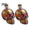 Floral Skull Design Decanter Gothic Decanter, Hand Painted Glass Liquor Bottle with Stained Design, 3D Carved Wine Dispenser for Home Bar, Halloween
