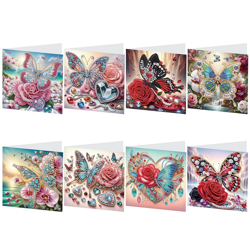 8Pcs Christmas Diamond Handmade Card Rhinestone Painting Card Kit Diamond Painting Greeting Card for Holiday Party Favors