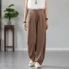 Women's Autumn/Winter Cotton Linen Sand Wash Loose Long Pants with Fleece Lining - Slimming Lantern Style