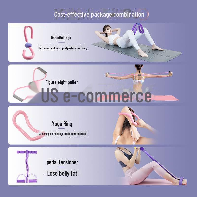 Σετ γιόγκα τεσσάρων τεμαχίων: Εξολκέας πεντάλ ποδιού, συσκευή ομορφιάς ποδιών, τόνερ μηρών και δαχτυλίδι γιόγκα.