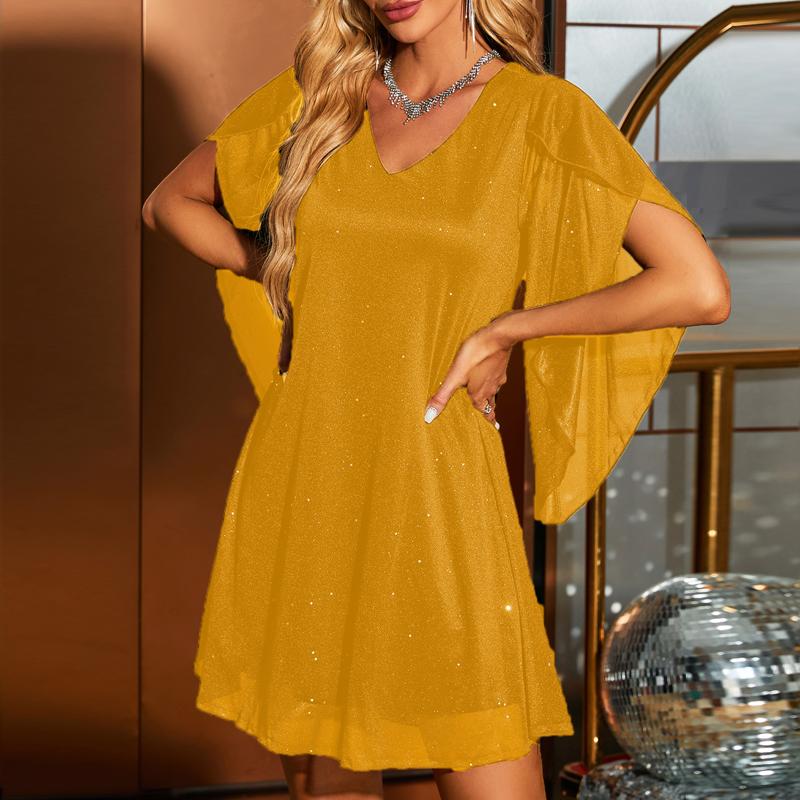 Vestidos Femininos 2025 Vestido de Verão de Manga Curta Casual Decote V Preto Vestido Feminino J879