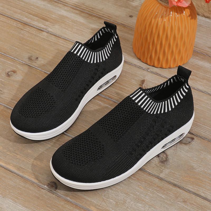 Spring and Autumn Footwear Large Size Shallow-mouth Flying Woven Round Head and Thick-soled Casual Single Shoes Women's Shoes