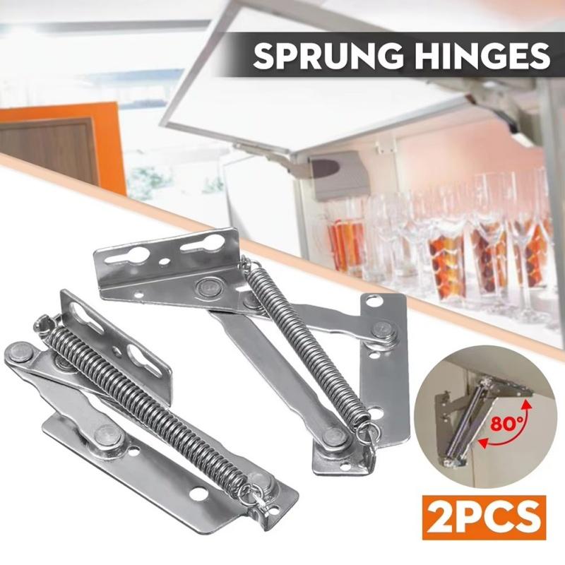 1 Pair Cabinet Sofa Bed Sprung Hinge Lift-Up Hinge Flap Support Adjustable 80° Opening Storage Cabinet Triangular Spring Hinges