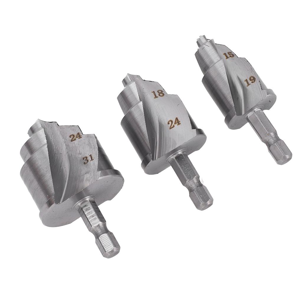 3 ks Vrtáky pro zahlubování s 1/4" šestihrannou stopkou Stupňovitý výstružník pro opravu PVC PPR vodovodního potrubí