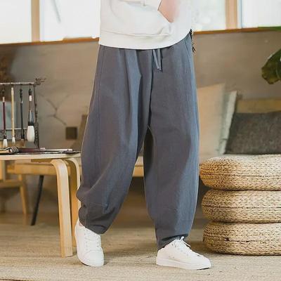 Herren Tai Chi Hose im chinesischen Stil mit weitem Bein - Baumwolle/Leinen, große Größe, Frühling/Herbst