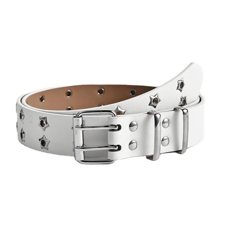 Womens Elegant Faux Leather Waist Belt With Unique Star Eyelet And Punk Features