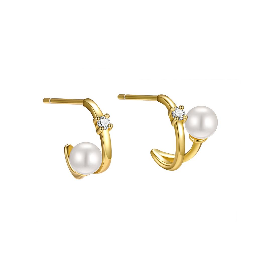 925 Sterling Silver Geometric Line Shell Pearl Earrings for Women Simple C-shaped Arc Zircon Temperament Earrings