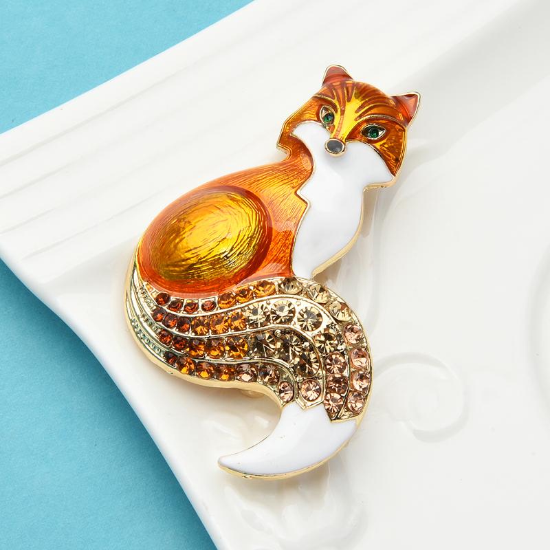 1Pc Rhinestone Enamel Fox Brooches For Women Animal Party Causal Brooch Pins Gifts
