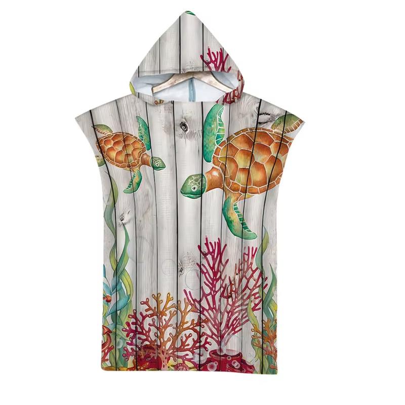 Microfiber Sea Turtle Printing Changing Robe Bath Towel Outdoor Hooded Beach Towel Poncho Women Swimming Diving Bathrobe Cloak