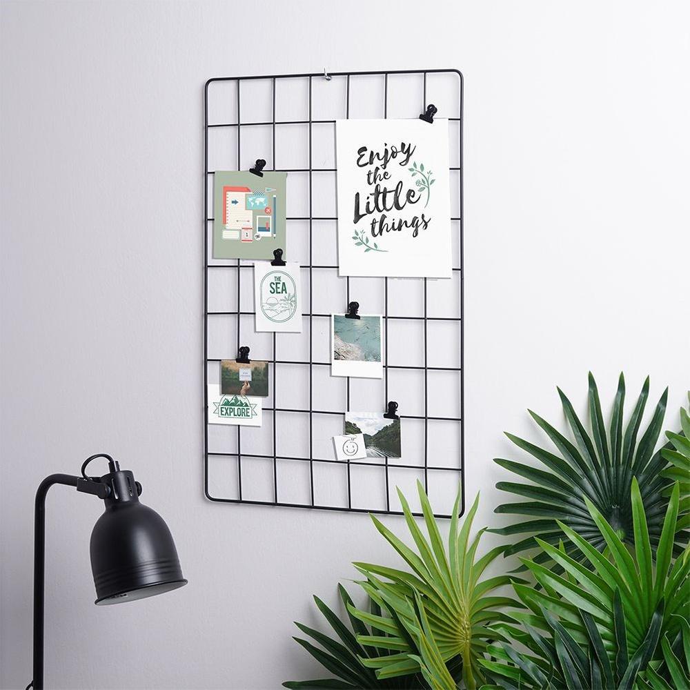Grid Metal Wall Board For Photos, Notes, Notes, Black Clips