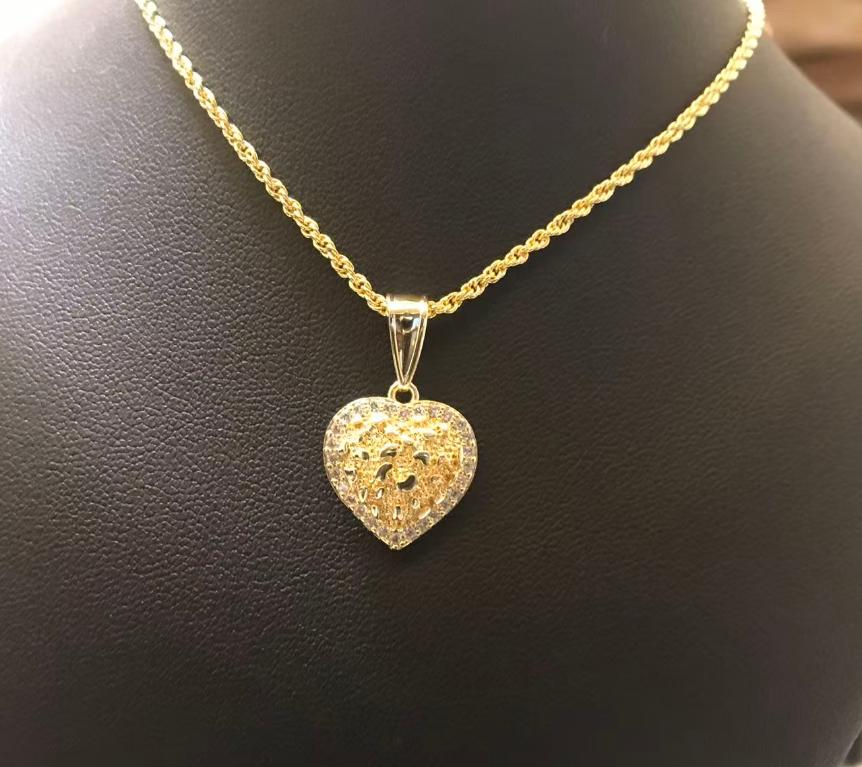 Hip Hop Unique Design Gold Nugget Diamond Cut Heart Shaped Charm Pendant Necklace for Women/Men Jewelry