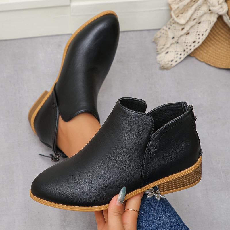 Plus Size Women's Boots Solid Color Slimming Pointed Toe Back Zipper Casual Chunky Sole Thick Heel Boots