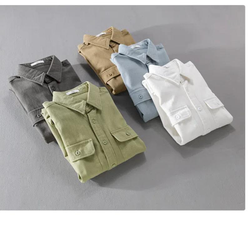 Autumn Cargo Shirts for Men Lapel Collar Double Pockets Long Sleeve Casual Shirt Youth Popular Pure Cotton Comfortable Top Nice Quality