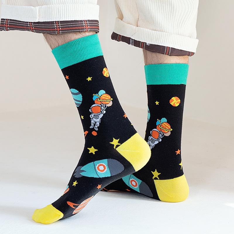 Autumn and winter new trendy women's cartoon space crowd brand socks men's European and American personalized trendy socks