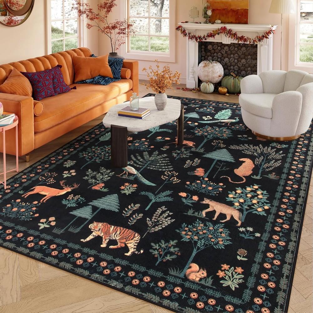 Jungle Animal Living Room Carpet Washable Area Rug Soft Large Rugs for Bedroom Playroom Rug Stain Resistant Floor Mat for Home