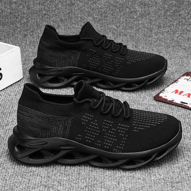 Fliegendes Gewebe Herbst atmungsaktive dünne Netz-Sneaker Rohschwarz leichte weichsohlige Socken-Schuhe