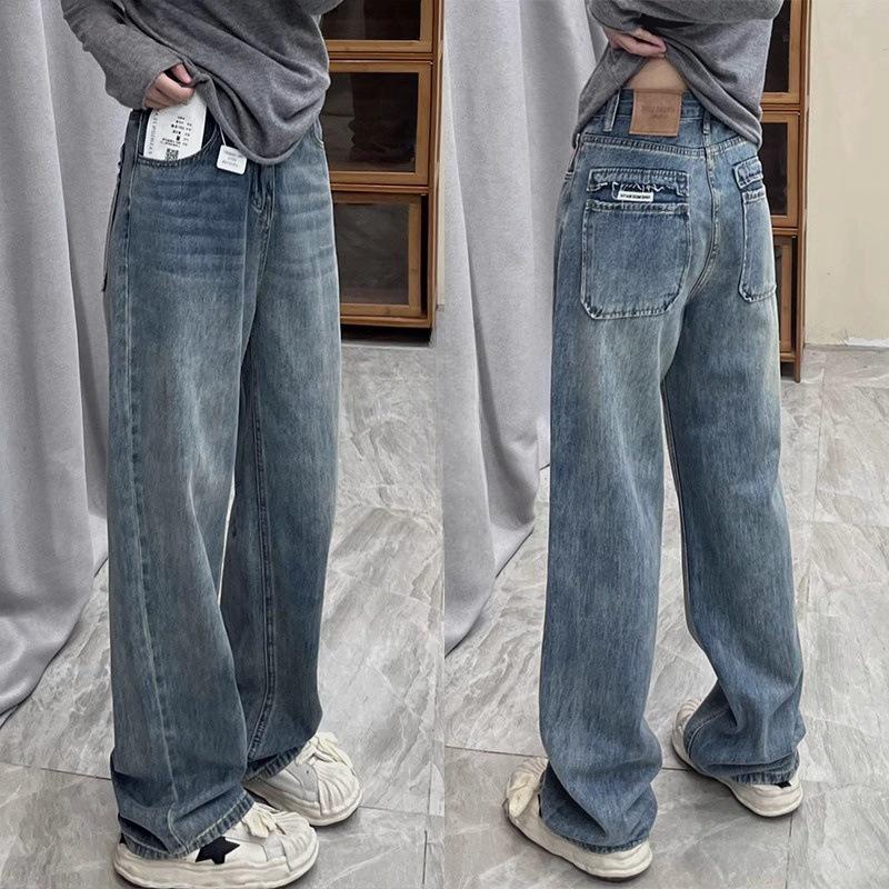 

Women s High Waist Fleece-Lined Retro Blue Wide-Leg Jeans - Autumn Winter, Plus Size, Straight-Leg, Slimming for Pear Shape. L