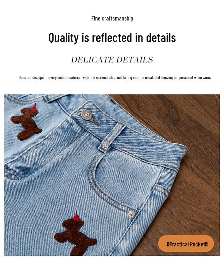 Women's Spring 2026 High-Waist Embroidered Horse Jeans - Slimming, Loose Fit, Straight-Leg Casual Pants