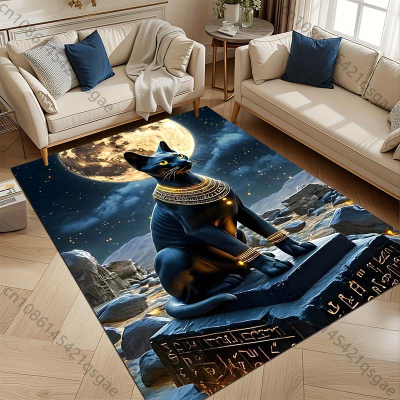 1PC Egyptian Black Cat Pattern Rug Carpets Bedroom Living Room Bathroom Mat Creative Door Mat Cloakroom Home Decor Area Rug