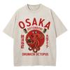 Cotton Vintage Washed Osaka Dotonbori Drunken Octopus T Shirt Hot Fashion Men Takoyaki Oversize Loose Acid Wash Tees Shirts