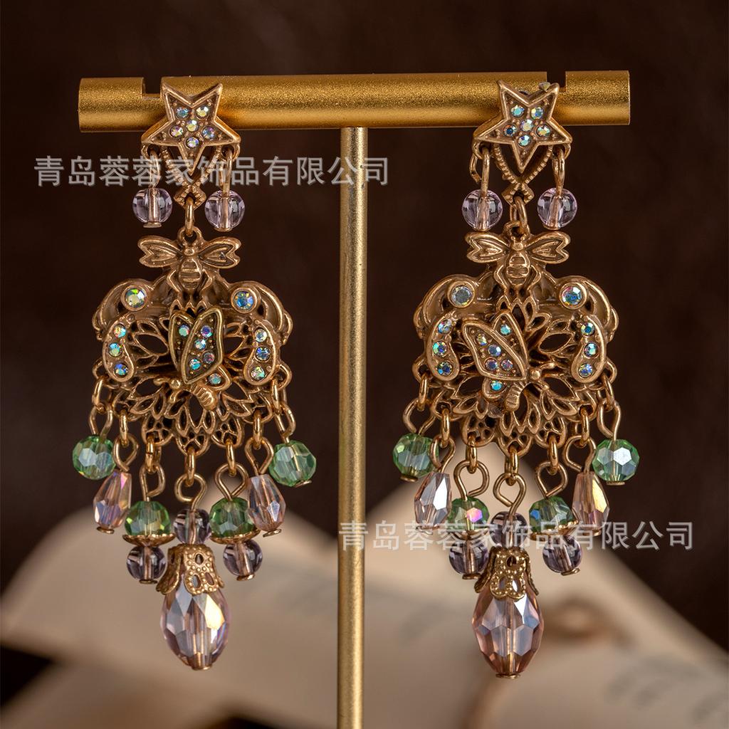 Retro Heavy Industry Tassel Temperament French Earrings Palace Style Banquet Fashionable Socialite Medieval