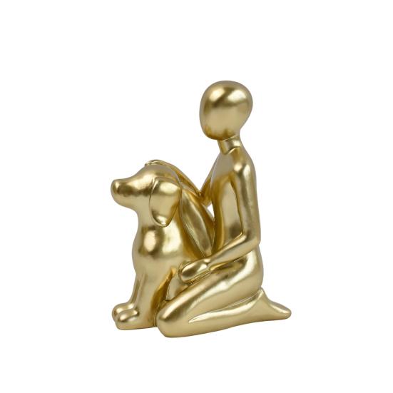 Modern Abstract Man and Dog Statue Desktop Decoration, Resin Pet Lover Gift for Home Office Shelf, Minimalist Human & Puppy Sculpture Figurine for