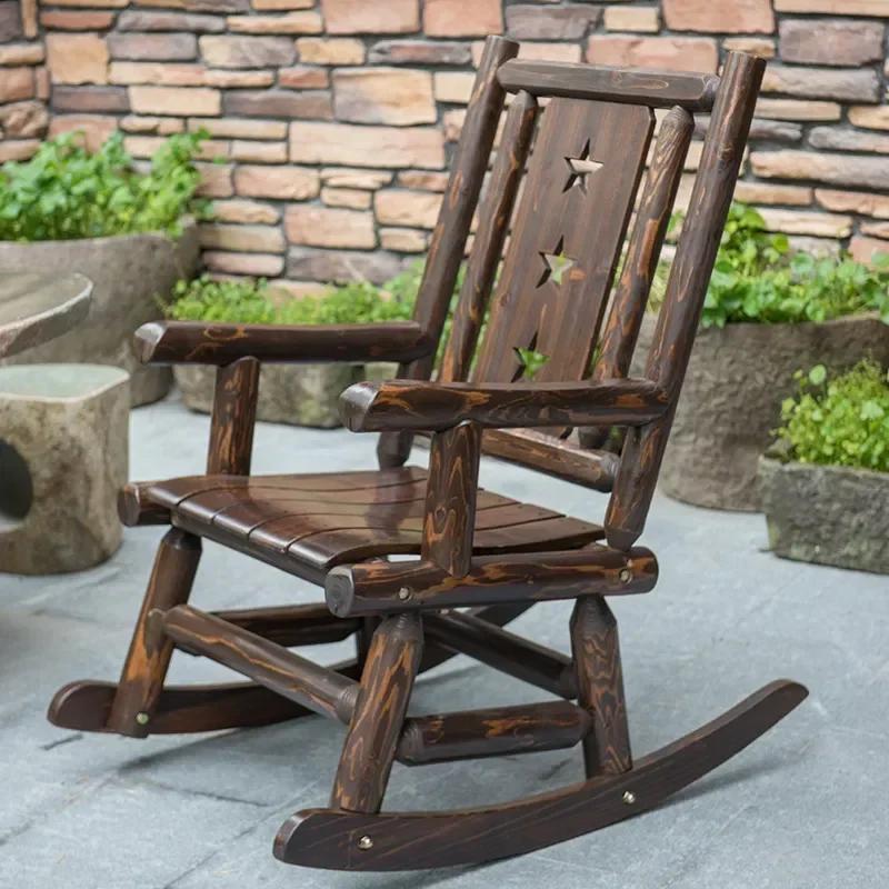 Antique Wood Rustic Rocking Log Chair Single Armchair For Porch Deck Balcony Indoor Outdoor Use Relaxation Lounge Seating Furnit