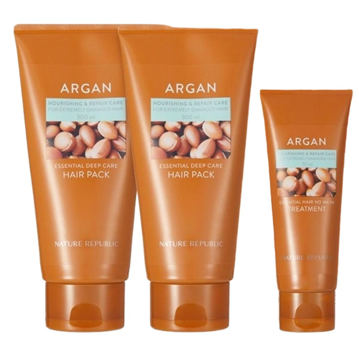 

Nature Republic Argan Essential Deep Care Hair Pack Duo Set with No-Wash Treatment 300ml x 2 + 70ml