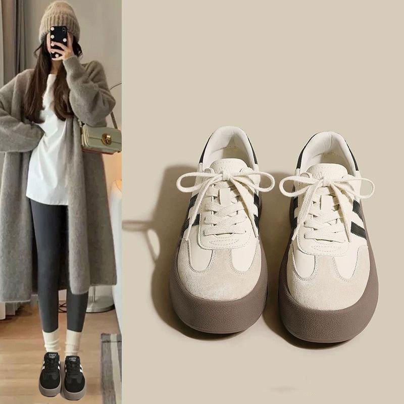 Leather platform women's shoes spring and summer new versatile little white shoes casual sports shoes