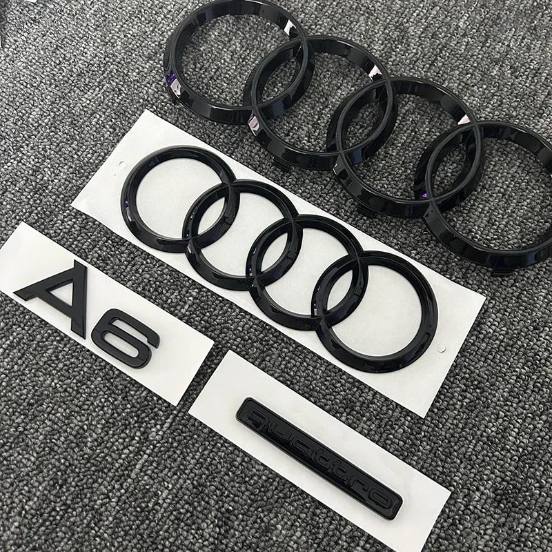 v6 A6 2020-2023 4 Ring logo ABS Black Car Hood Front Bonnet Grill Rear Trunk Emblem Sticker A6 mark Quarrto Emblem6v