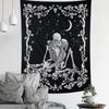 Kissing Lovers Skull Tapestry Wall Hanging Tarot Skeleton with Rose Black and White Wall Tapestries