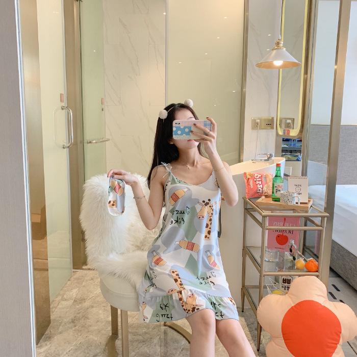 

New suspender nightgown women s summer with chest pad fresh and cute student Korean version of sexy pajamas can be worn outside loungewear size 2 (xl~xxl) жирафовий