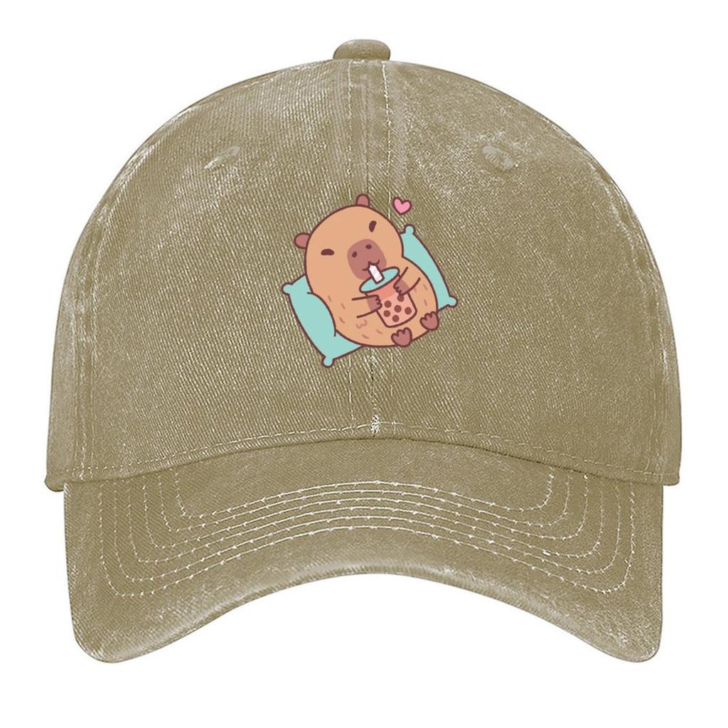 2026 Cute Capybara Chilling And Drinking Bubble Tea Baseball Cap Birthday Sun Hat Hat Luxury Brand Unique Hats Women Men's