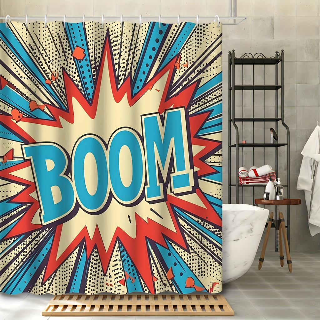 1Pc Retro Street Creative Graffiti Explosion Illustration Shower Curtain, Bathroom Decoration, Including Shower Curtain An