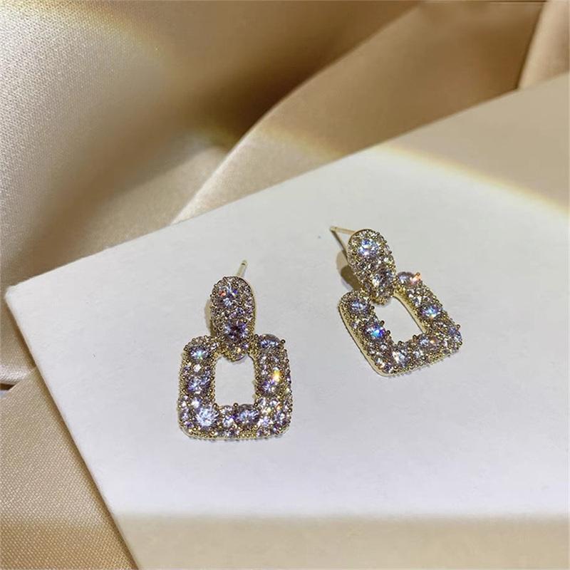 

Geometric Trapezoidal Crystal Drop Earrings For Women Vintage Korean Fashion Jewelry Wedding Party Girl Elegance