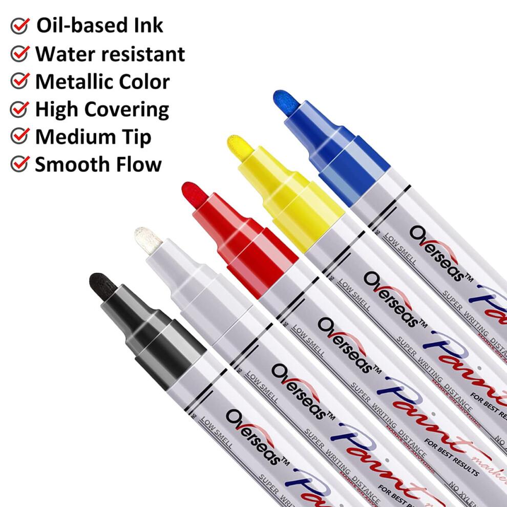 Paint Marker Pens - 5 Colors Permanent Oil Based Paint Markers, Medium Tip, Quick Dry and Waterproof Marker