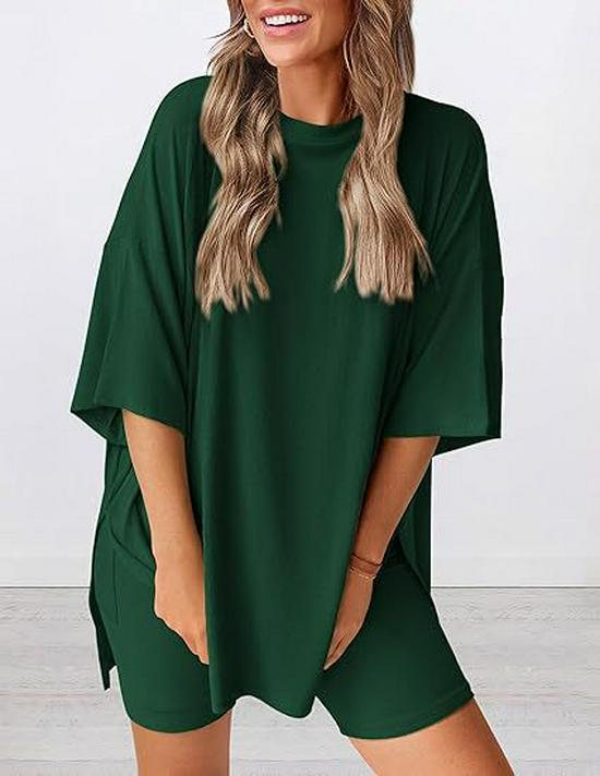 2025 Spring/Summer Loose Casual Solid Color Short-Sleeved Top and Shorts Set