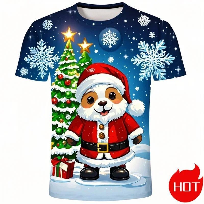 

Летняя футболка с круглым вырезом, 3D-принтом из рождественской серии, модная, повседневная, с коротким рукавом, детская, для мальчика 110