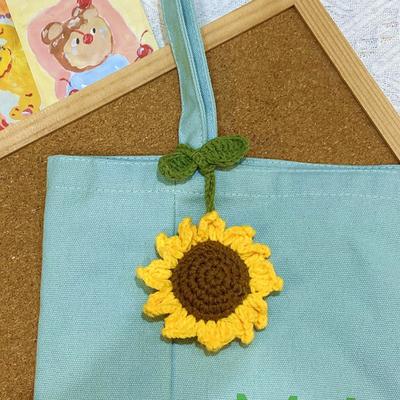 Pingente de Girassol Crochê Flor Feita à Mão Charme para Bolsa Mochila Pingente de Girassol para Chaveiro Bolsa de Mão