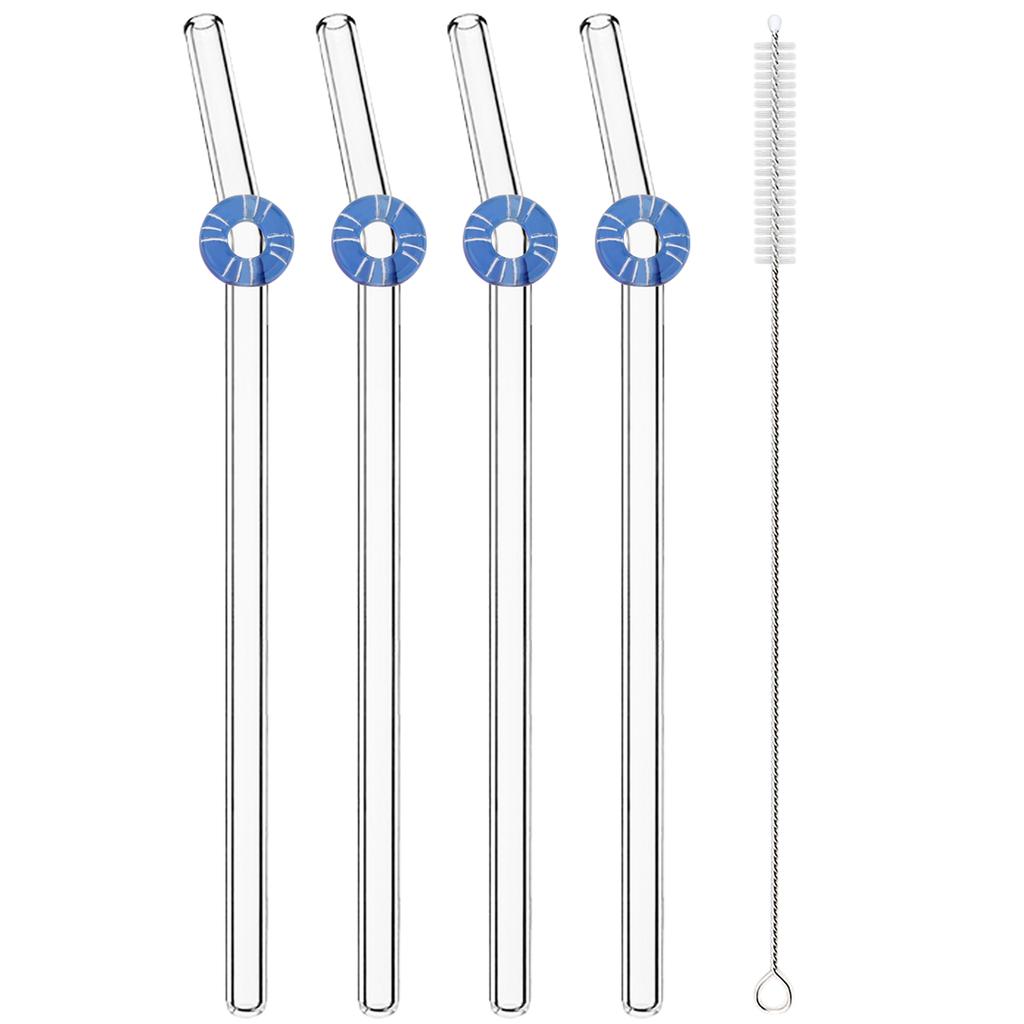 4pcs Summer Vacation Glass Straw Milk Tea Juice Cocktail Straw with Brush High Borosilicate Glass Straw Set Bar Accessories