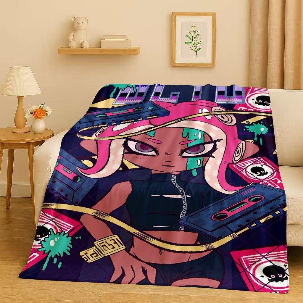 

26 Style Splatoon Game Cartoon Flannel Blanket,Ultra Soft Warm Plush Throw for Home Bedroom Bed Sofa Cover Office Travel Picnic 75x90cm