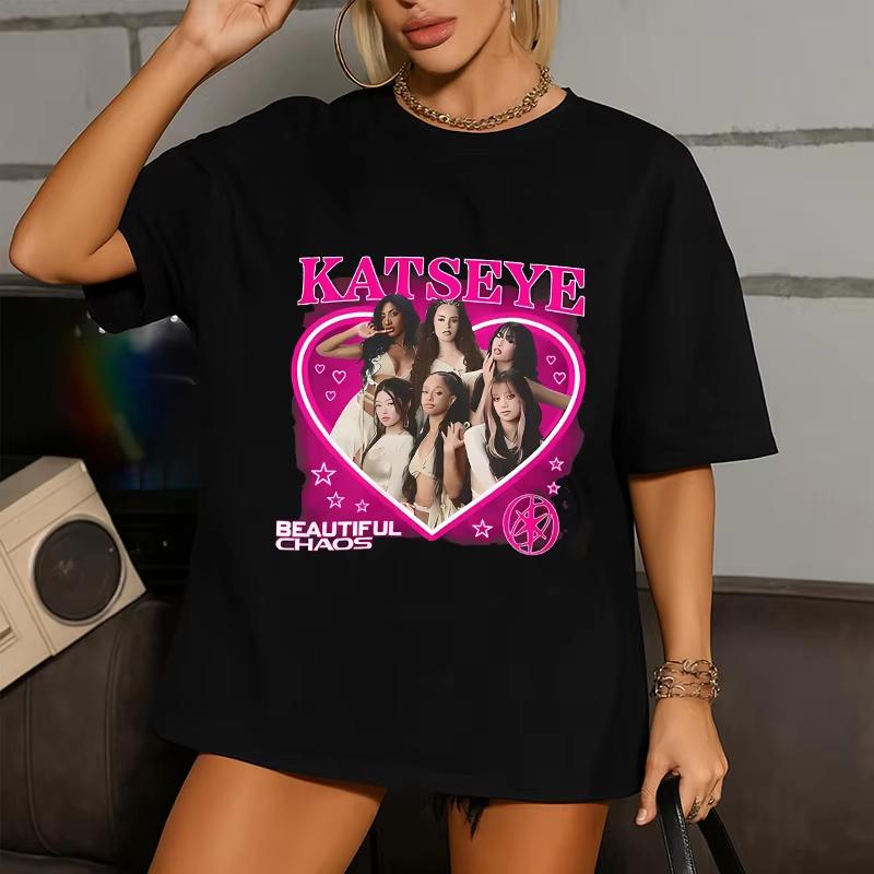 Hot Katseye Funny Print Tshirt Unisex Unisex Casual Graphic Tees Tops Unisex Oneck Short Sleeve T Shirt Gothic Y2k Tshirt Clothes