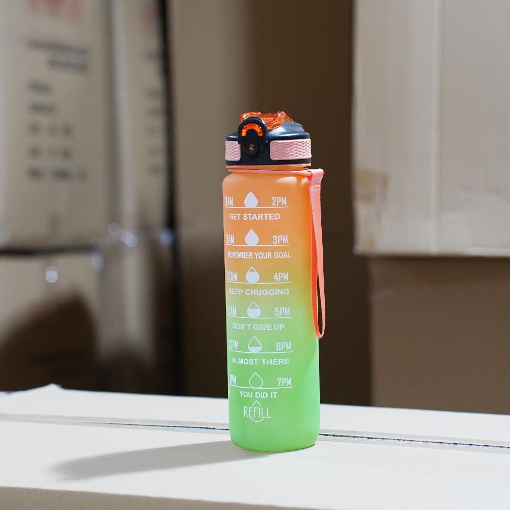 

1000ml Sports water Bottle High Temperature Resistant Graduated Straw Cup Rainbow Frosted Progressive Color Water Cup