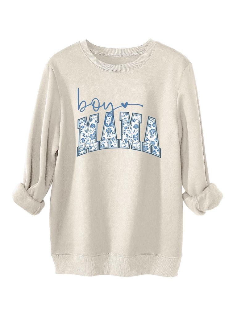BOY MAMA Floral Spot Women's Thickened Casual Round Neck Long Sleeve Hoodie