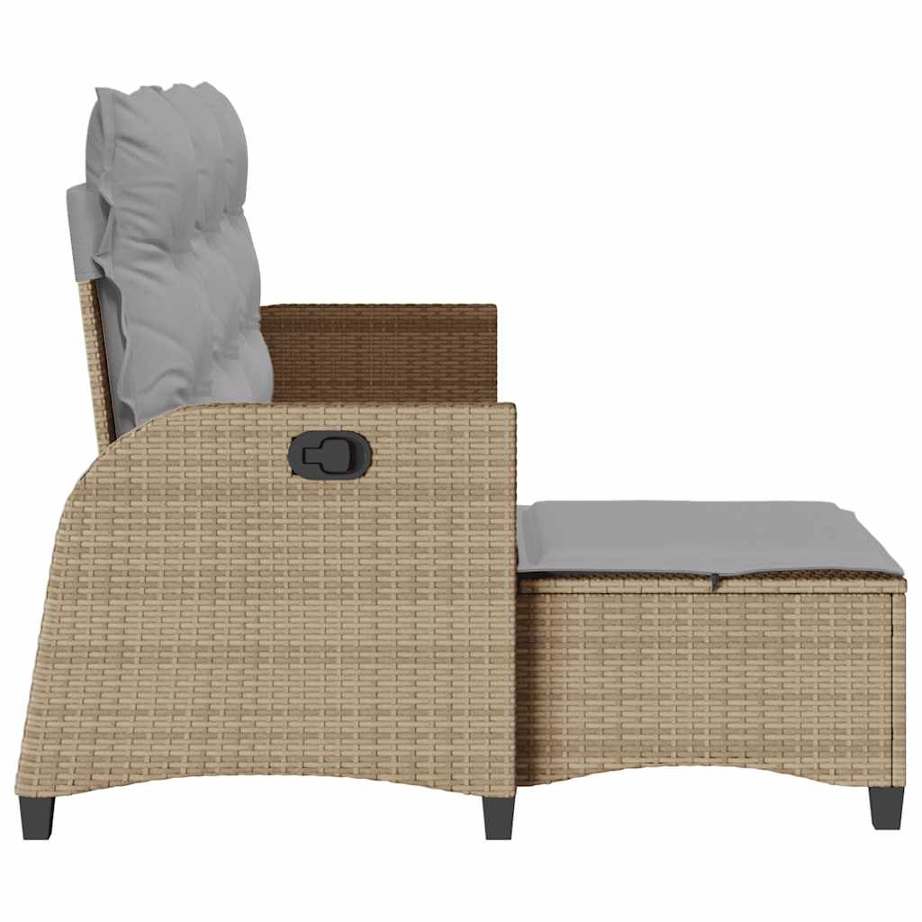 Garden Sofa with Reclining Function L Shaped Beige Poly Rattan