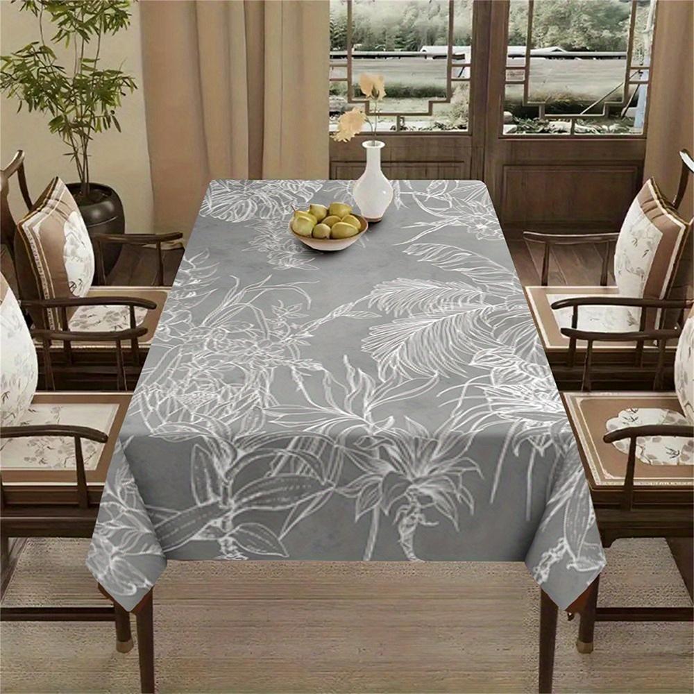 1pc Grey Tropical Leaf Print Tablecloth, Dining Table Cover for Kitchen Dining Room Party Decor 140x180cm